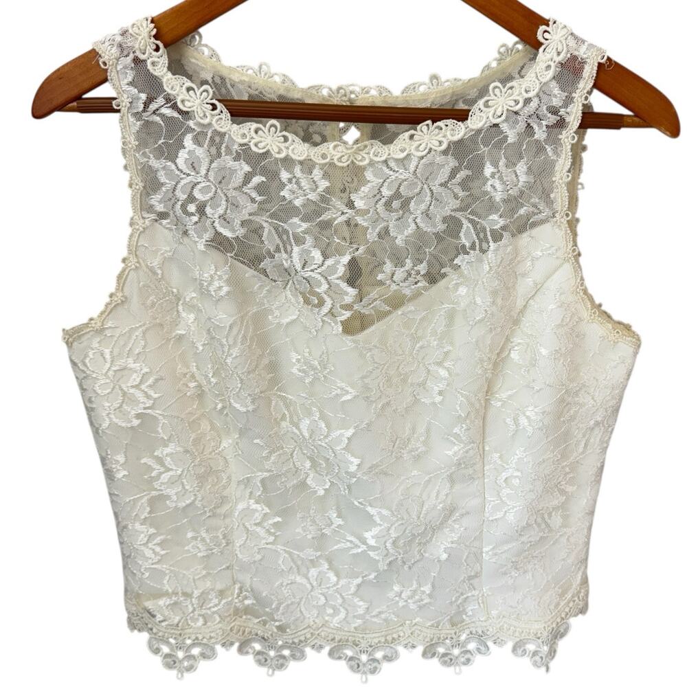 SCOTT MCCLINTOCK Vintage Cream Lace Top Womens 12 Bridal Coquette Y2K Blouse